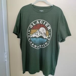 Goodfellow mens outdoorsy themed Tee T shirt green  XL Glacier Hike Camp Swim